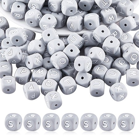 20Pcs Grey Cube Letter Silicone Beads 12x12x12mm Square Dice Alphabet Beads with 2mm Hole Spacer Loose Letter Beads for Bracelet Necklace Jewelry Making JX436S-1