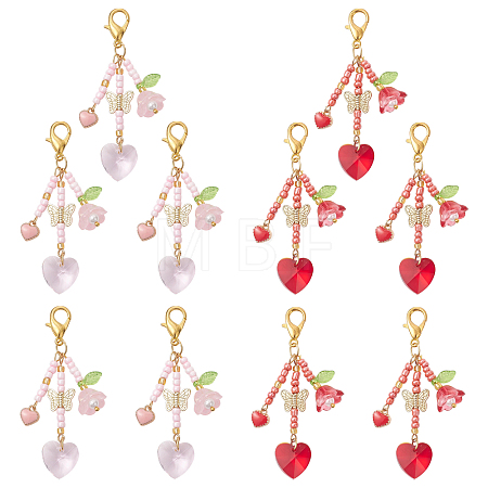 10Pcs 2 Styles Glass Seed Beaded Pendant Decorations HJEW-SZ00134-1