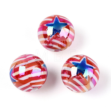 Independence Day Theme Printed Opaque Acrylic Beads MACR-T048-10B-1