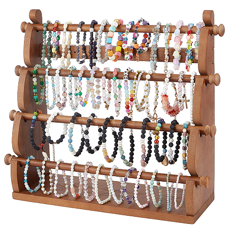 4-Tier Pine Wood Bracelet Organizer Display Riser Stands BDIS-WH0021-002-1