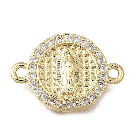 Religion Brass Micro Pave Clear Cubic Zirconia Connector Charms KK-G602-07G-02-1