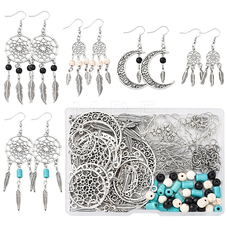 DIY Woven Net/Web with Feather Earring Making Kits DIY-FS0008-65-1