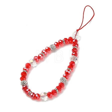 Rondelle Glass & Polymer Clay Rhinestone Beads Phone Hand Strap Chains HJEW-YW0001-05C-1
