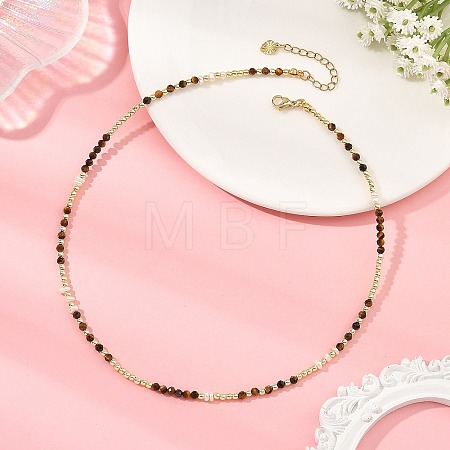 Natural Tiger Eye Faceted Round & Round Electroplate Synthetic Non-magnetic Hematite & Natural Pearl Beaded Necklaces NJEW-JN06549-01-1