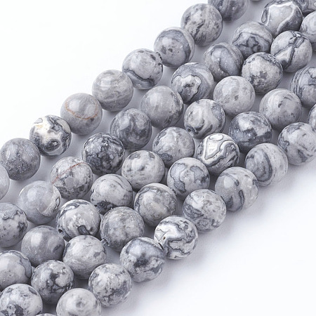 Natural Map Stone/Picasso Stone/Picasso Jasper Beads Strands X-G-G047-6mm-1