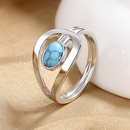 Oval Brass with Synthetic Turquoise Finger Rings FS-WG5DC9A-05-1