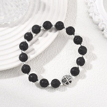 Natural Lava Rock & 304 Stainless Steel & Non-magnetic Synthetic Beads Stretch Bracelets for Women Men BJEW-JB13819-1