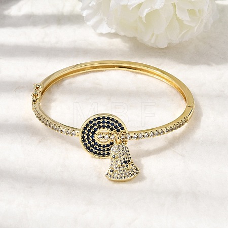 Bell Brass Micro Pave Cubic Zirconia Hinged Bangles BJEW-K274-14G-1