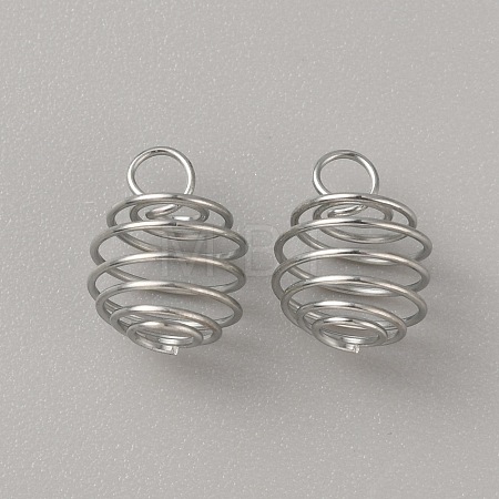 Stainless Steel Spiral Bead Cage Pendants STAS-WH0016-57P-1