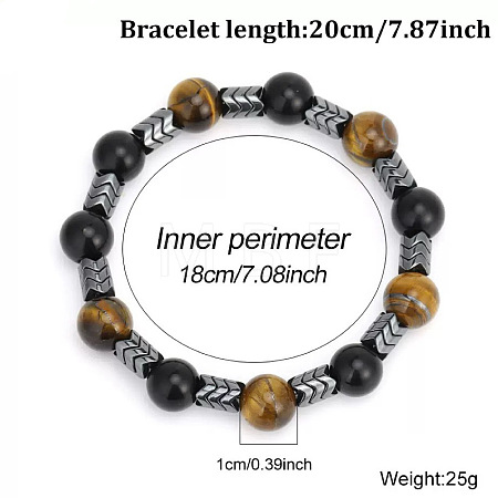 European Synthetic Non-magnetic Hematite & Natural Obsidian & Lava Rock & Tiger Eye Beaded Stretch Bracelets for Men XR3727-7-1