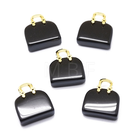 Natural Obsidian Brass Pendants KK-E274-01G-07-1