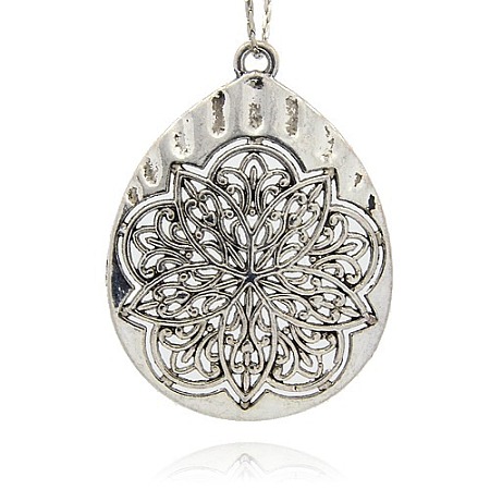 Vintage Tibetan Style Alloy Teardrop with Flower Large Pendants TIBEP-M001-35-1