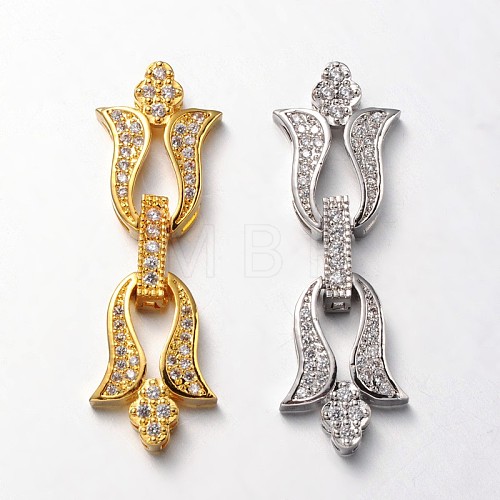 Flower Brass Micro Pave Cubic Zirconia Fold Over Clasps ZIRC-L036-01-FF-1