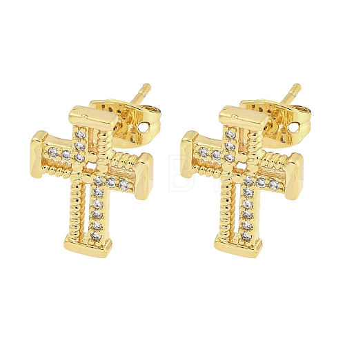 Brass Micro Pave Cubic Zirconia Ear Studs EJEW-P261-25A-G-1