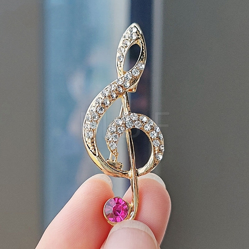 Alloy and Glass Rhinestone Musical Note Brooch PW-WG3A58A-03-1