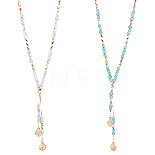 ANATTASOUL 2Pcs 2 Colors Glass Beaded Lariat Necklaces Set with Alloy Coreana Chain NJEW-AN0001-05-1