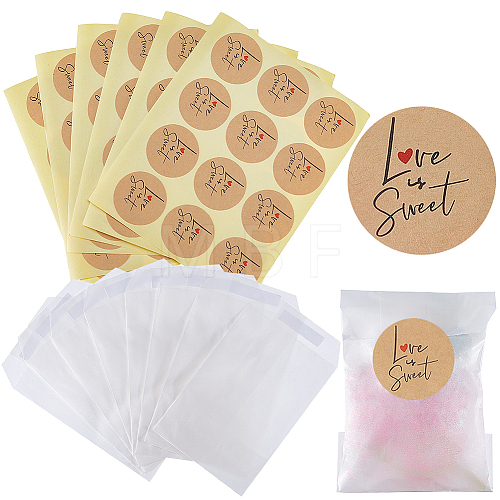 CRASPIRE 120Pcs Flat Translucent Glassine Waxed Paper Treat Bags Cookie Bags STIC-CP0001-11D-1