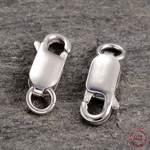 Rhodium Plated 925 Sterling Silver Lobster Claw Clasps STER-K014-H154-12mm-P-1