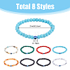 FIBLOOM 8Pcs 8 Style Natural & Synthetic Mixed Gemstone & Evil Eye Round Beaded Stretch Bracelets Set BJEW-FI0001-48-2