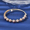 Brass Wire Wrapped Natural  Pearl Cuff Bangles for Women BJEW-D453-05G-2