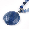 Natural Blue Aventurine(Dyed & Heated) 4.5mm Round Beaded Flower Pendant Necklaces NJEW-T016-04E-5