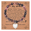 Olycraft Natural Rhodonite Round Beaded Stretch Bracelet with Alloy Heart Charm BJEW-OC0001-09A-1