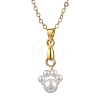 Shell Pearl 6mm Round Beaded Paw Print Pendant Necklaces NJEW-JN05171-03-2