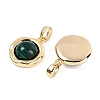 Brass Pave Synthetic Malachite Flat Round Charms KK-U043-42G-C-2