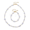Natural Blue Lace Agate Chip & Dyed Natural Malaysia Jade & Synthetic Hematite & Shell Pearl Bead Necklace & Bracelets Sets SJEW-JS01377-2
