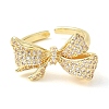 Bowknot Brass Micro Pave Clear Cubic Zirconia Open Cuff Rings for Women RJEW-C098-19G-2
