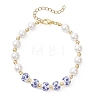 Handmade Flower Printed Porcelain Ceramic Beads & Shell Pearl Round Beaded Bracelets for Women BJEW-JB12709-2