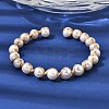 Brass Wire Wrapped Natural Pearl Open Cuff Bangles for Women BJEW-D453-04G-2