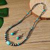 Synthetic Turquoise & CCB Plastic Round Beaded Necklaces & Dangle Earrings Sets WG1B28D-01-1