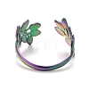 Ion Plating(IP) Rainbow Color 304 Stainless Steel Leaf Open Cuff Ring for Women RJEW-C025-09M-3