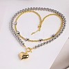 Two Tone CCB Plastic Heart Pendant Round Beaded 2-Strand Necklaces for Women WG9A686-01-3