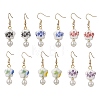 Porcelain & ABS Plastic Imitation Pearl Round with Flower Dangle Earrings EJEW-JE06841-3