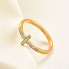 Cross Stainless Steel Micro Pave Clear Cubic Zirconia Finger Rings for Women FS-WG88B59-06-1