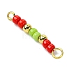 3Pcs Glass Seed Beads & Brass Rondelle Beaded Connector Charms PALLOY-JF03294-02-5