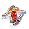 Brass Micro Pave Cubic Zirconia and Opal Finger Rings FS-WG9EA6B-07-2