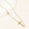 Religion 304 Stainless Steel Heart Cross Link Chain Necklaces NJEW-H093-03G-2