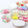 Multi-Color Floral Pattern Theme Ornaments Glass Oval Flatback Cabochons GGLA-A003-18x25-SS-3