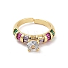 Brass Micro Pave Colorful Cubic Zirconia Open Cuff Ring for Women RJEW-Z055-03G-01-2