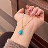 Synthetic Turquoise Teardrop Pendant Alloy Satellite Chain Necklaces for Women WGEDD51-05-1
