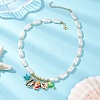 Dyed Synthetic Turquoise Turtle Cross Starfish and Electroplated Shell Pendant ABS Plastic Imitation Pearl Rectangle Beaded Necklaces for Women NJEW-JN05792-1