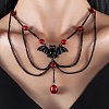 Iron & Round Resin Halloween Bat Pendant 3 Layered Necklaces for Women NJEW-A055-01A-EB-1