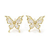 Butterfly Brass Stud Earrings with Glass for Women EJEW-L285-013G-1