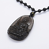 Natural Golden Sheen Obsidian Beaded Pendant Necklaces NJEW-E116-14-2