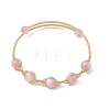 Natural Kunzite Horse Eye Herringbone Wire-Wrapped Open Cuff Bangles BJEW-JB14460-3