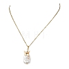 Natural Boraque Keshi Pearl Rectangle and Brass Crystal Rhinestone Butterfly Pendant 304 Stainless Steel Cable Chain Necklaces for Women NJEW-JN06192-4