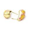 Teardrop with Flower Real 18K Gold Plated Brass Enamel Stud Earrings EJEW-L270-013G-03-2